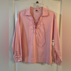 Old Navy New Light Pink Lace-Up Long Sleeve Women's Top